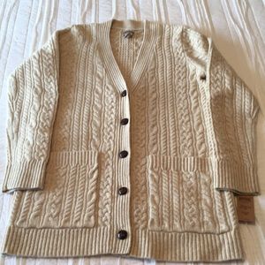 Women’s Duluth Trading Fisherman Long cardigan Sweater ivory Wool/ cashmere M